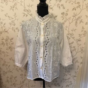 White button up eyelet and ruffles
